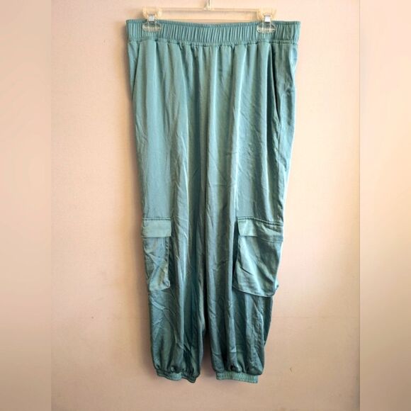 LaPointe Satin Cargo Green Joggers Size 8 - Picture 1 of 6